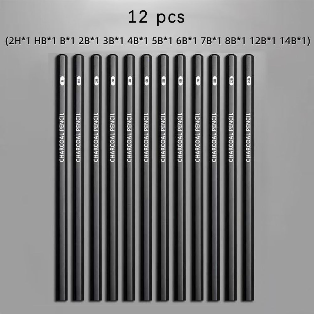 Sketching Charcoal Set - 12 قطعة من أقلام الرسم للطلاب،
