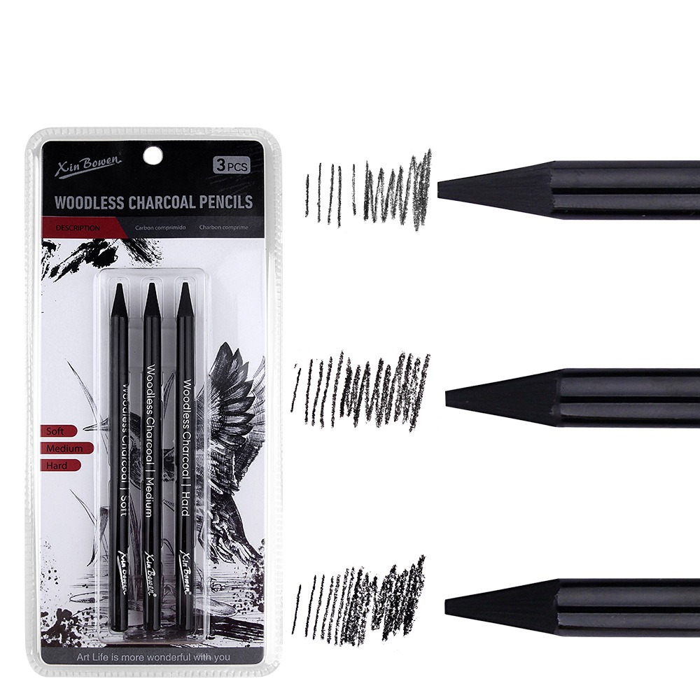 3 قطعة مجموعة أقلام فحم ناعمة/ - مراجعة Sketching Charcoal Set وسعره